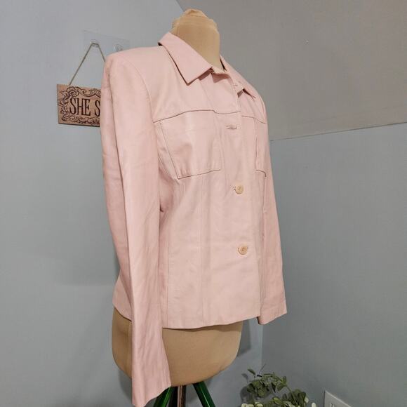 Talbots Pastel Pink 100% Leather Jacket Plus Size 14 Classic Soft Lined Minimal - Picture 3 of 15